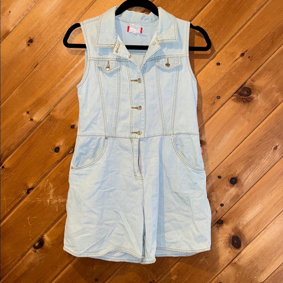 Vintage Y2K espirit denim shorts button up front romper - Picture 2 of 5